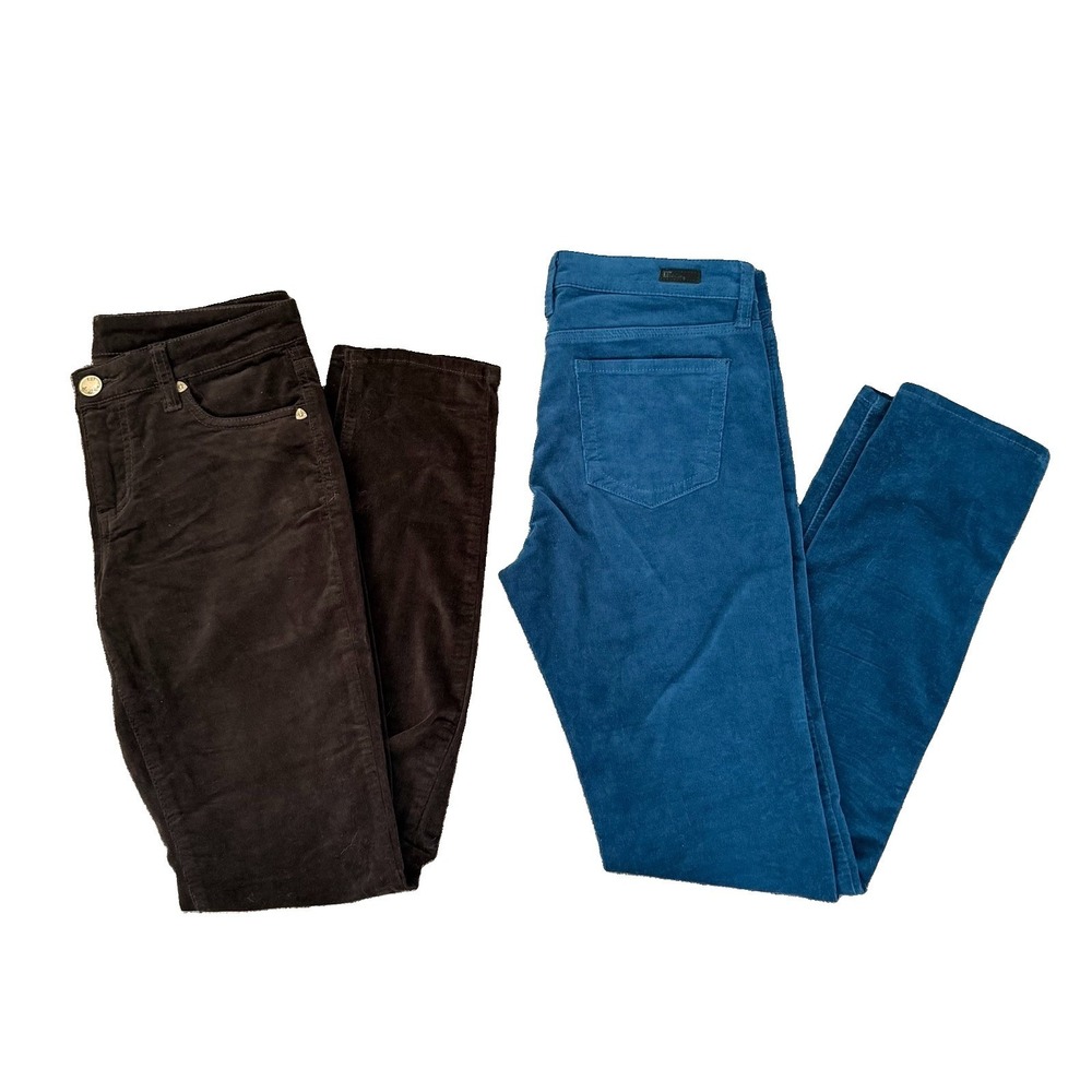 2 Pair Kut from the Kloth Diana Skinny corduroy pants Women's 8 Brown Turquoise